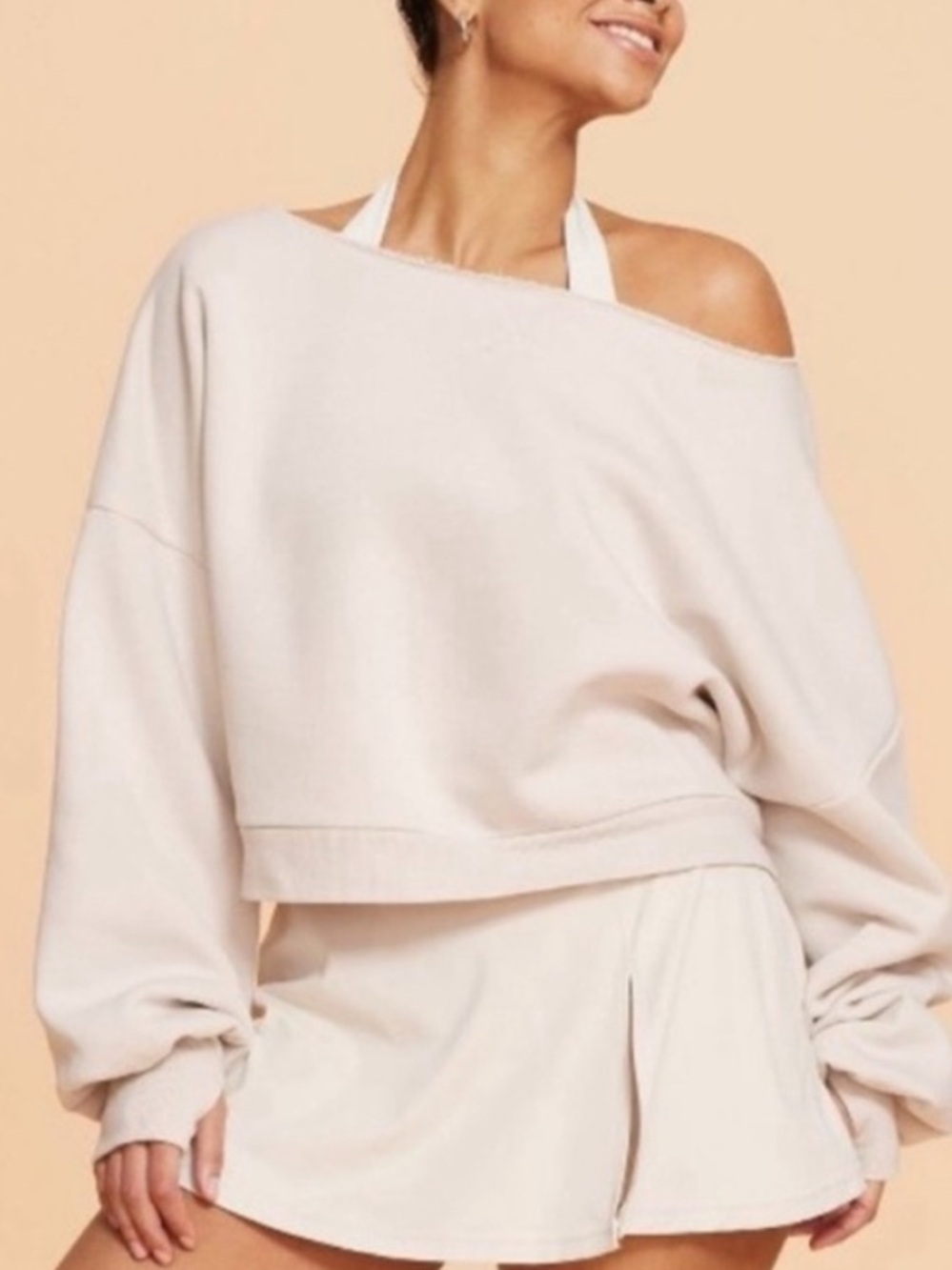 Blogilates Women's Dance Studio Off the Shoulder Sweatshirt Cream/Moonbeam XL